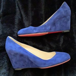 Christian Louboutin electric blue suede wedges